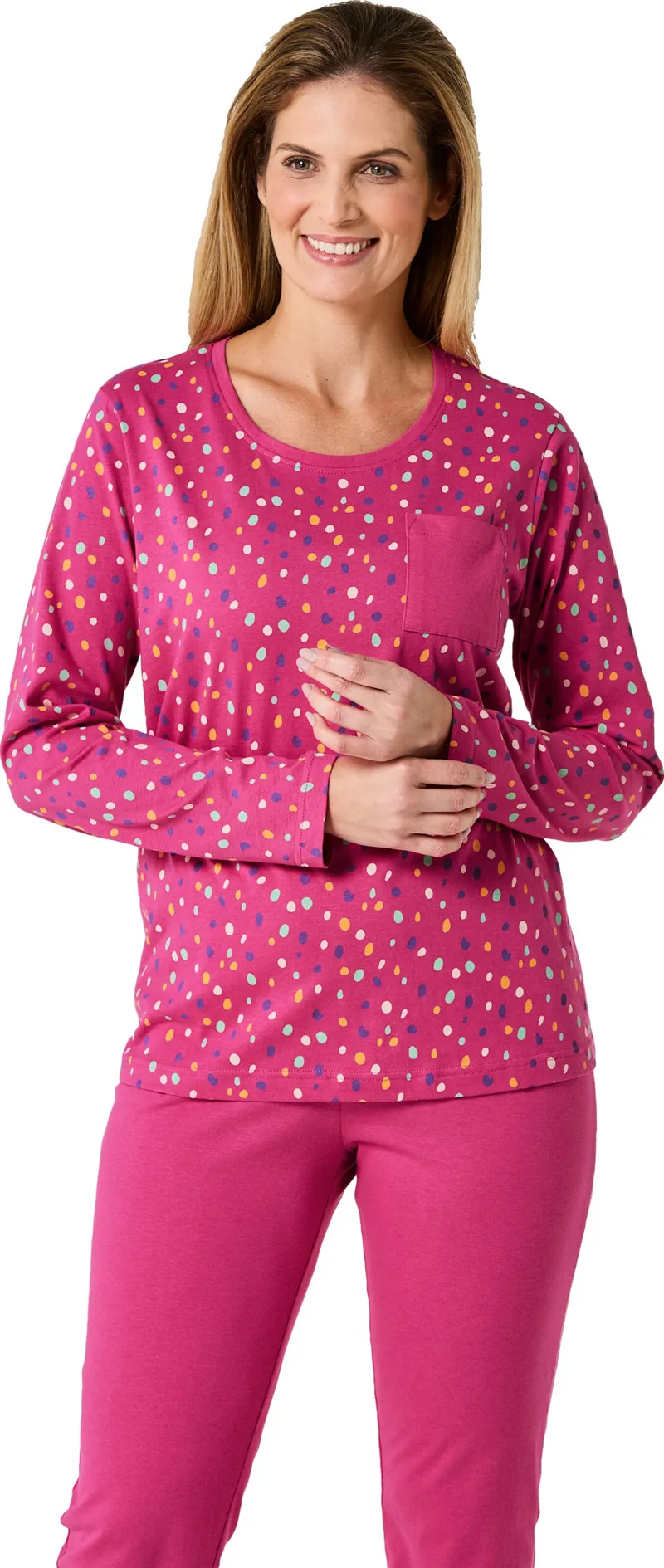 wäschepur Schlafanzug-Shirt fuchsia-bedruckt, Fuchsia-bedruckt, – Produktbild 2 von 2