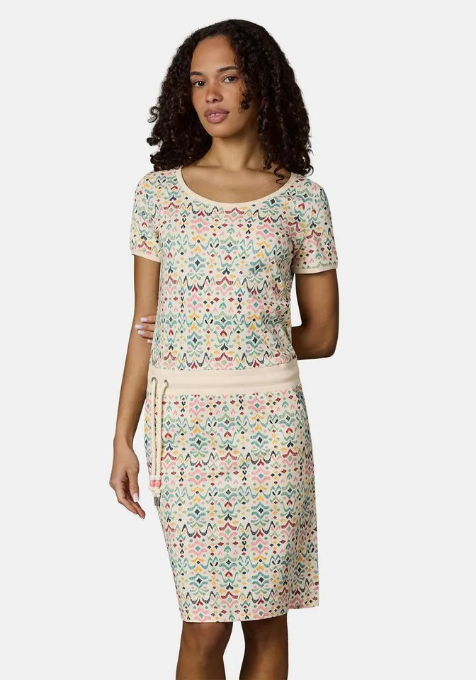 ragwear ragwear Minikleid Baomi Print YOUMODO Gemustertes kurzes Sommerkleid mit Taillenkordel, Beige|braun, – Produktbild 1 von 5