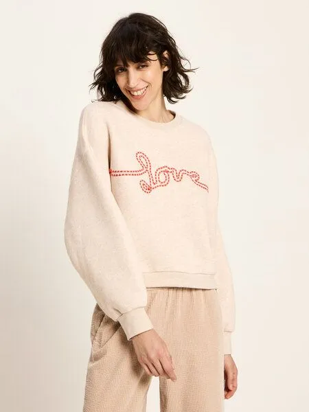 LANIUS LANIUS Statementsweatshirt (GOTS) aus Bio-Baumwolle, Creme melange, – Produktbild 2 von 4