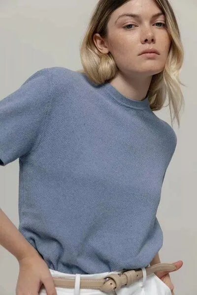 Rifò Rifò Feinstrick T-Shirt Carlotta, Blue indigo (blau), – Produktbild 2 von 4