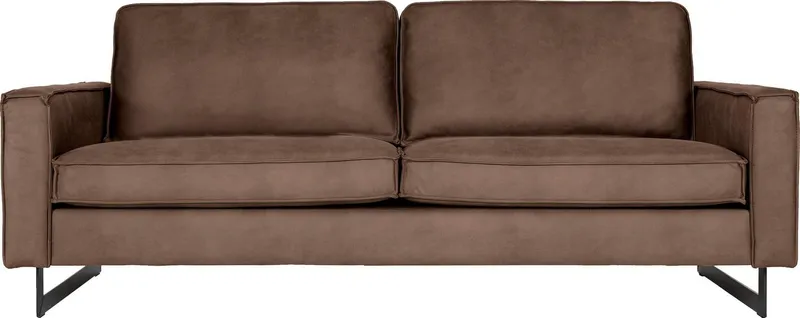 OTTO home 3-Sitzer Pinto, 206 cm, Cord, Chenille, Lederoptik, mit Keder, schwarze Metallfüße, Wellenunterfederung, Braun, – Produktbild 2 von 5