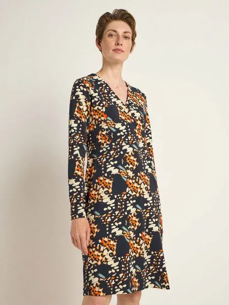 LANIUS LANIUS Kleid in Wickeloptik aus Bio-Baumwolle und Tencel, Print butterfly orange, – Produktbild 1 von 4
