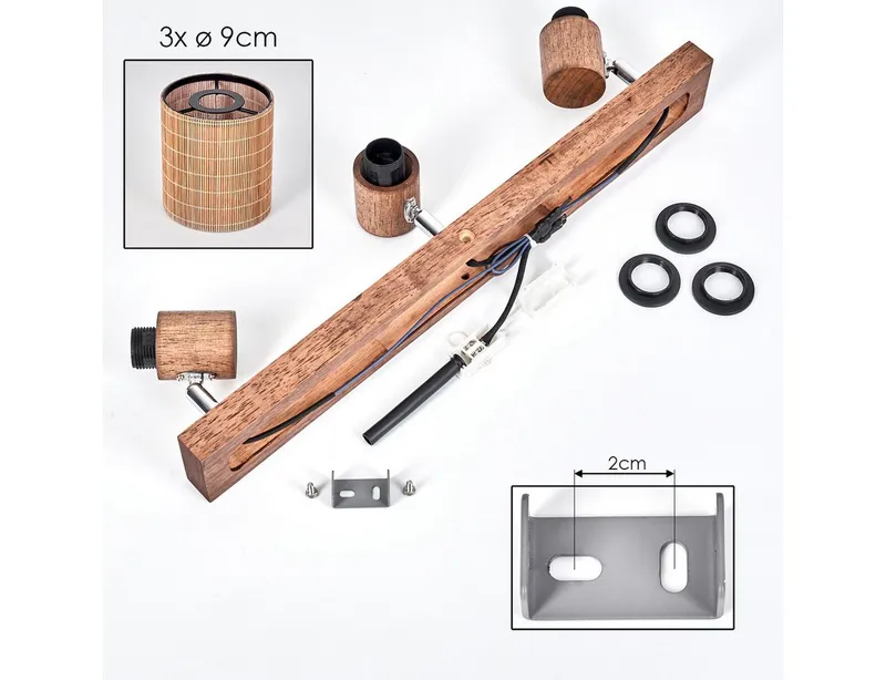 hofstein Deckenleuchte Deckenlampe aus Holz/Metall/Bambus in Dunkelbraun/Chromfarben/Natur, ohne Leuchtmittel, mit verstellbaren Strahlern, 3 x E14, ohne Leuchtmittel, Beige, – Produktbild 5 von 5