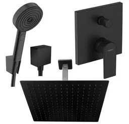 Hansgrohe und Jowi Duscharmatur Duscharmatur Vernis Schwarz Unterputz Kopfbrause mit Deckenanschluss (Unterputz-Duschsystem, Set) Mattschwarz – Produktbild 1 von 1