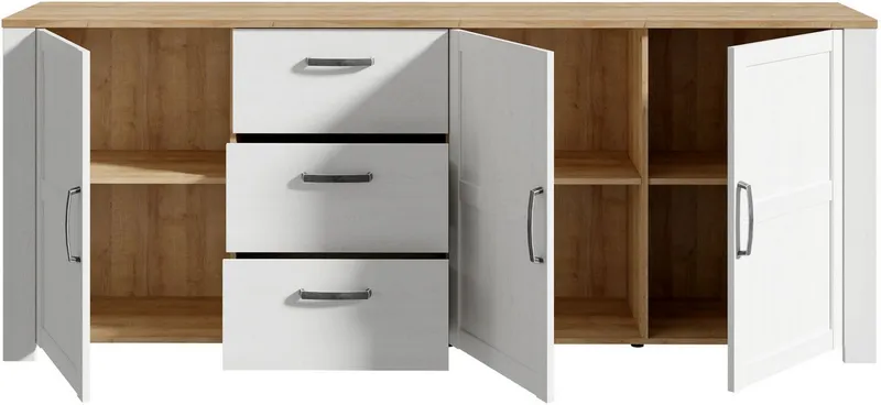 FORTE Sideboard Bohol, großes Sideboard,Breite 2,20 mtr. Soft-Close, Stauraum, B/H/T 220,8/87/42cm, 3 Türen, 3 SK, Weiß, – Produktbild 3 von 5