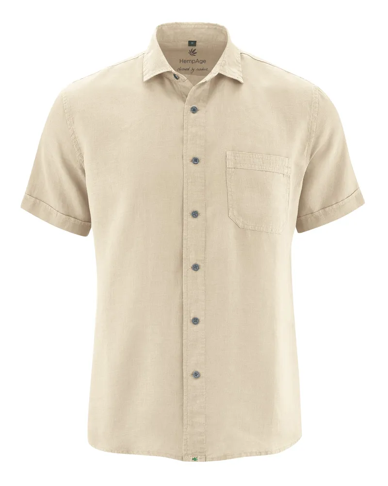 HempAge Hempage Herren vegan Kurzarmhemd Gobi Beige, Beige, – Produktbild 1 von 2