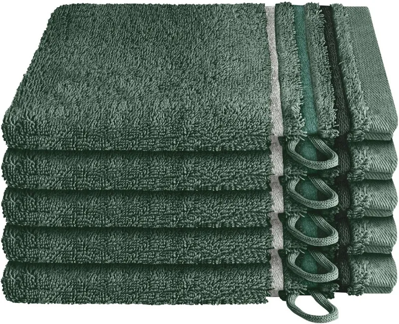 Schiesser Schiesser Waschhandschuh Skyline Color aus 100 % Baumwolle mit eleganter Streifenbordüre, (5-St), OEKO-TEX® MADE IN GREEN, Grün, – Produktbild 2 von 6