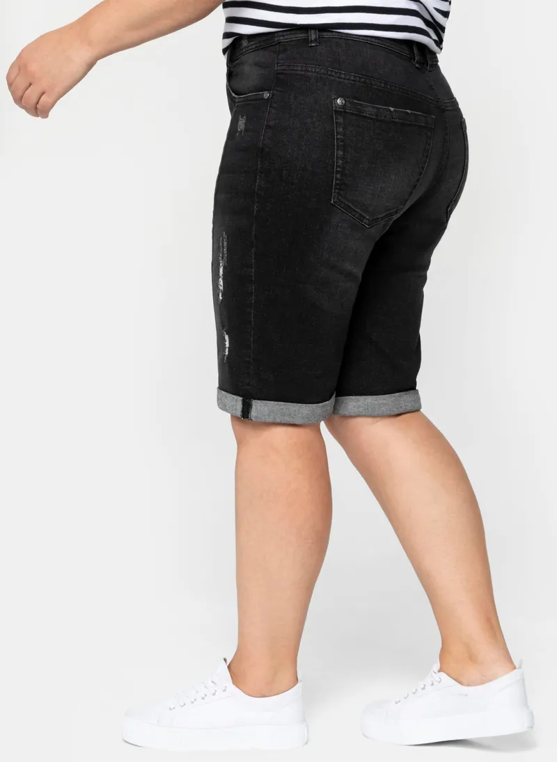 sheego Jeansbermudas, Black used denim, – Produktbild 1 von 2
