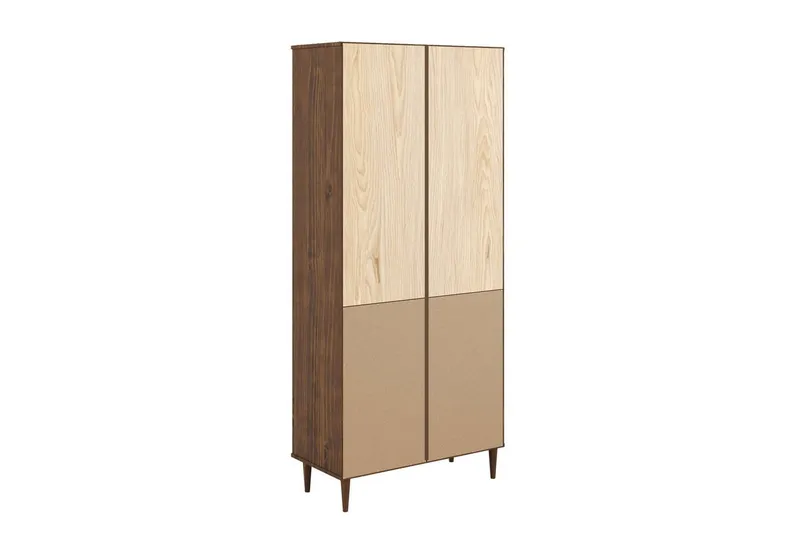 OTTO home Vitrine Malmedy Front mit gefrästen Rillen aus massivem Kiefernholz, Push-to-open, FSC, Breite 80 cm, Höhe 180 cm, Braun, – Produktbild 4 von 4