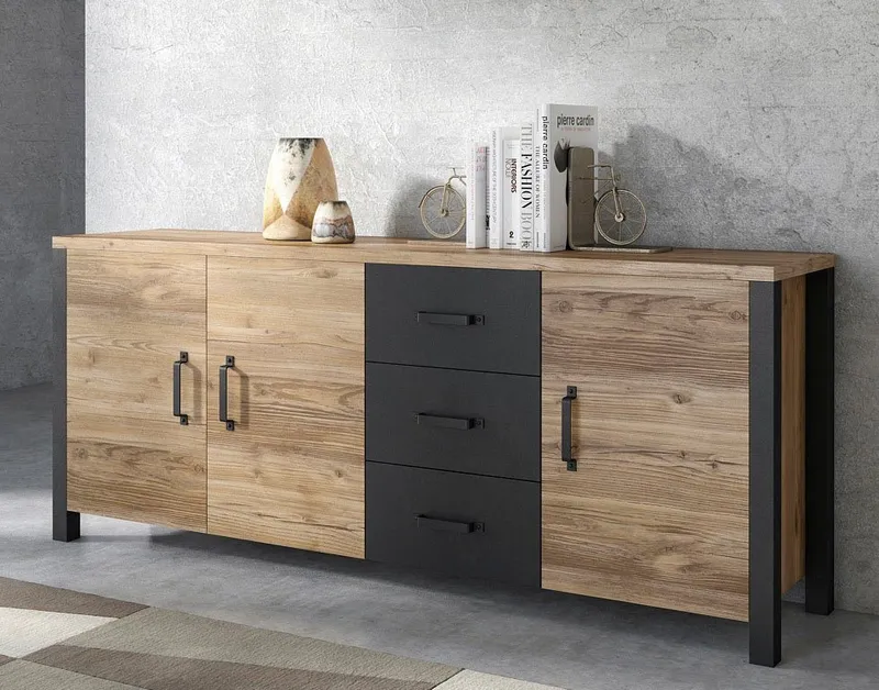 Home affaire Sideboard Olin WM, Breite 192 cm, Beige|schwarz, – Produktbild 1 von 5