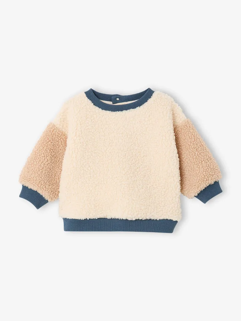 Vertbaudet Vertbaudet Baby-Set aus Teddyfleece-Pullover und Cord-Latzhose, Graublau, – Produktbild 4 von 4