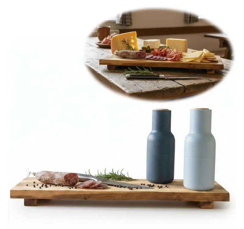 LS-LebenStil Servierbrett XL Vesperbrett 53cm Akazie Schneidebrett Serviertablett auf Füßen, Akazienholz, (FSC Zertifiziert - Standfüße Serviertablett Serviertisch Tischpodest, 1-St., Deko-Tablett Holzbrett Herd Abdeckplatte Vesperbrett Käsebrett Suhi), Brotzeitbrett, Tranchierbrett, Servierplatte, Küchenbrett, Käsebrett, Braun, – Produktbild 2 von 4