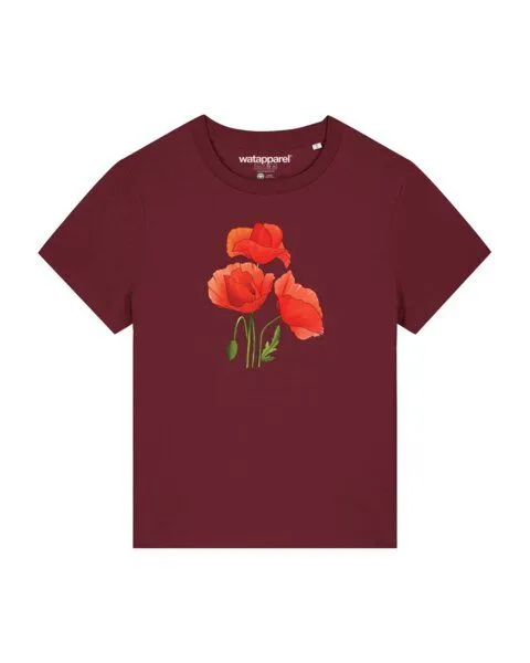 watapparel watapparel T-Shirt Frauen Poppy Flowers, Burgundy, – Produktbild 1 von 4