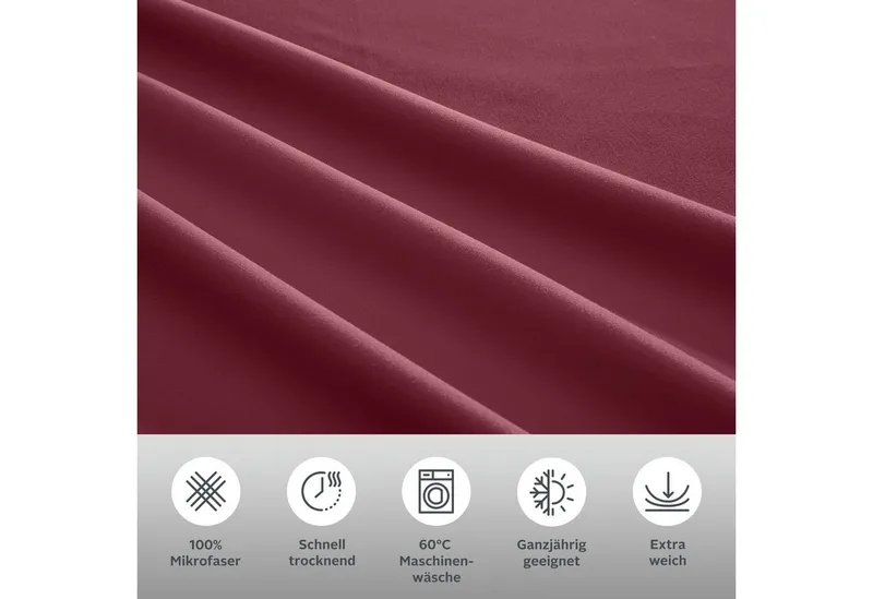 OTTO home Wendebettwäsche Desner2 100% Microfaser, extra weich, allergikerfreundlich, Microfaser, 3 teilig, Premium Qualität, uni, schnell trocknend, pflegeleicht, ab 135x200 cm, Rot, – Produktbild 3 von 5