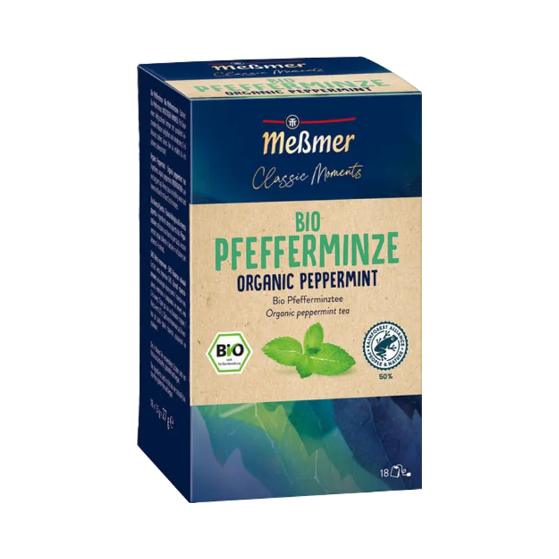 Meßmer Meßmer Classic Moments Bio Pfefferminze, Kräutertee, Teebeutel im Kuvert, 2. Entnahmefach/displaytauglich, 27g – Produktbild 1 von 2