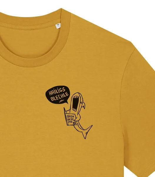 päfjes päfjes Hailigs Blechle Hai Kochen - Unisex Männer T-Shirt Bio & Fair, Ochre (gelb), – Produktbild 2 von 4
