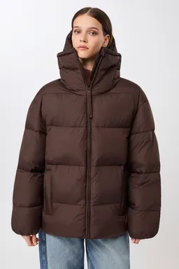 LangerChen LangerChen Damen vegan Steppjacke Mit Abnehmbarer Kapuze Farbe Kaffee – Produktbild 1 von 1