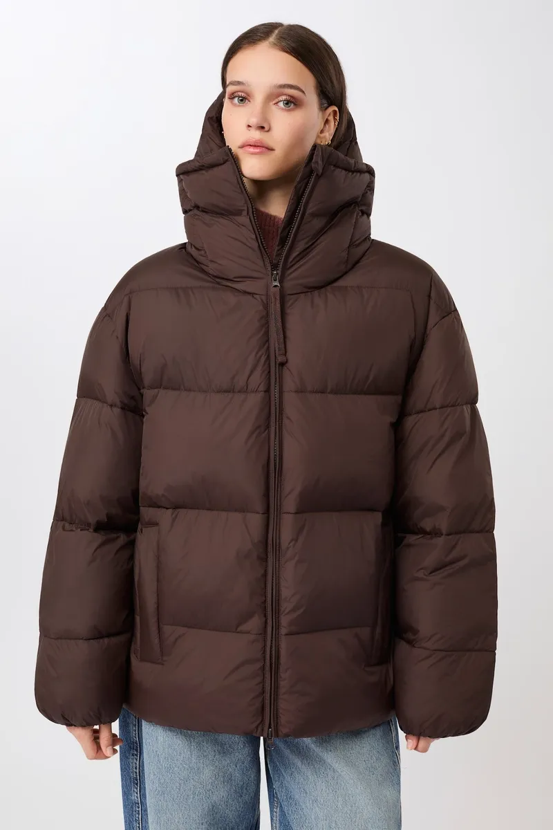 LangerChen LangerChen Damen vegan Steppjacke Mit Abnehmbarer Kapuze Farbe Kaffee, Braun, – Produktbild 1 von 2