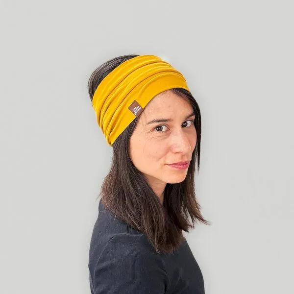 Liebe Deinen Planeten Liebe Deinen Planeten Bio breites Jersey Stirnband BASIC in vielen Farben aus elastischem Bio Baumwoll Jersey, Senf, – Produktbild 1 von 4