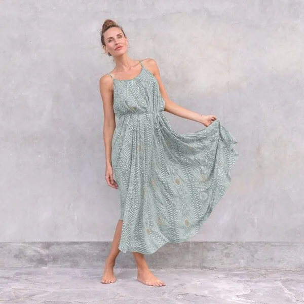 Jaya Jaya MAXIKLEID ESTELLE - Damen - Luftig-leichtes Maxikleid mit Allover-Blütenprint aus weichfließender Rayon-Viskose ideal für den Urlaub, Zumba agave, – Produktbild 1 von 2