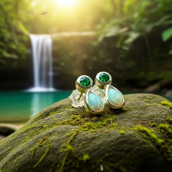 Spirit of Island Spirit of Island 925 Silber Ohrstecker Opal trifft Smaragd |Geburtsstein Mai & Oktober – Produktbild 4 von 4