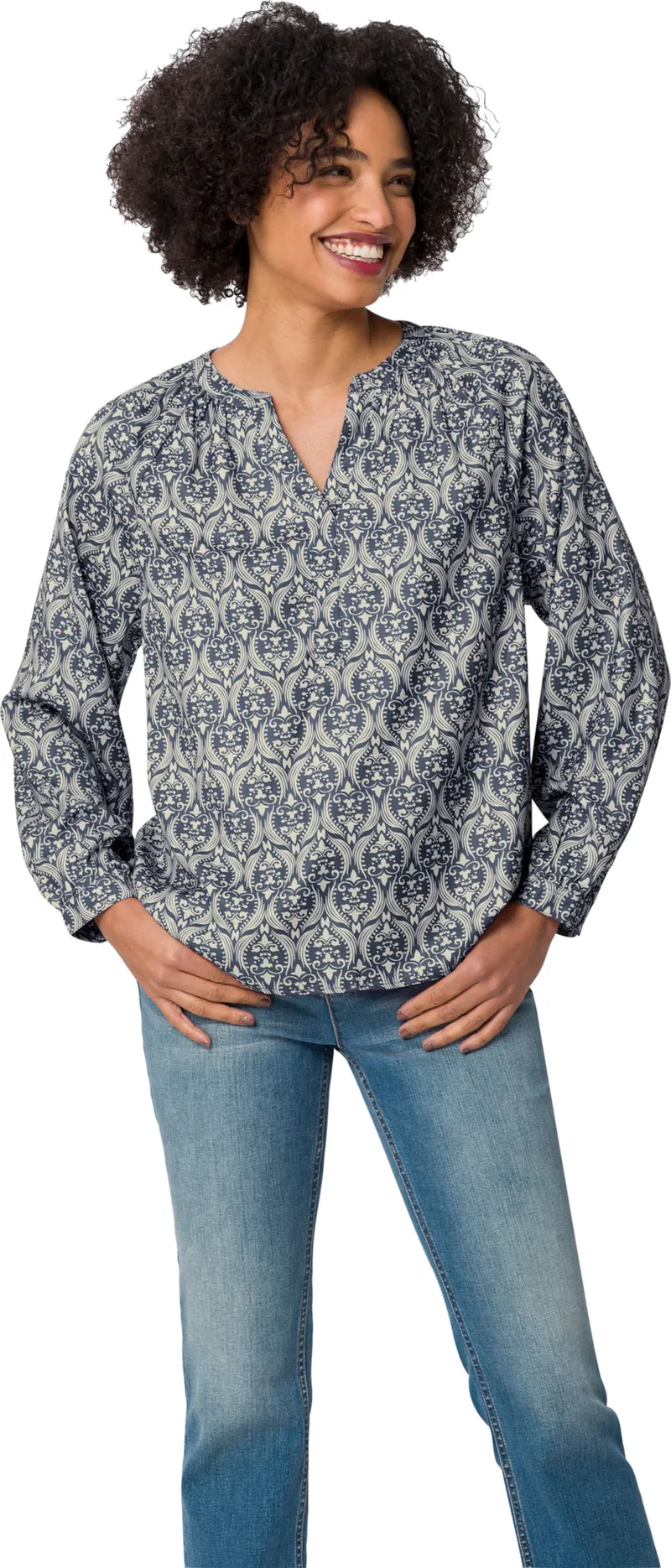 heine Schlupfbluse sand-rauchblau-bedruckt, Sand-rauchblau-bedruckt, – Produktbild 2 von 2