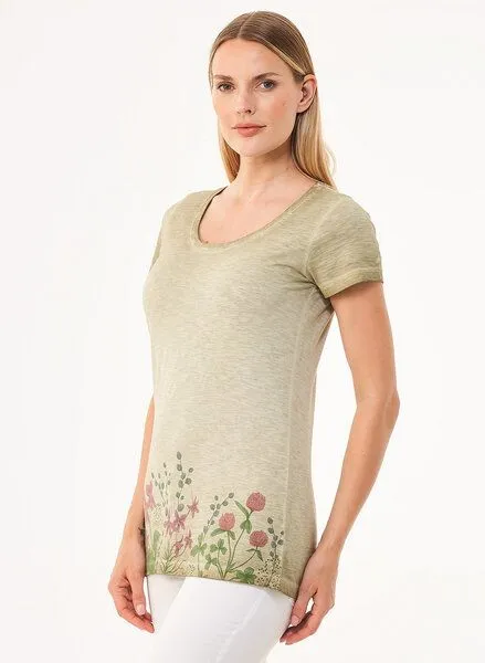 ORGANICATION ORGANICATION Cold Pigment Dyed T-Shirt aus Bio-Baumwolle mit Blume-Print, Grün(olive), – Produktbild 2 von 4