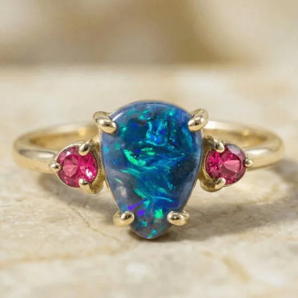 Spirit of Island Spirit of Island Gold Ring | Schwarzer Opal & pinker Turmalin, Pink, – Produktbild 1 von 4