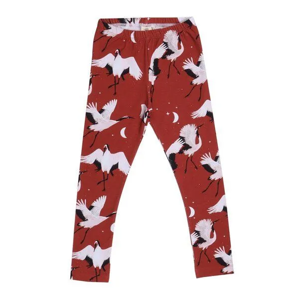 Walkiddy Kinder Leggings GOTS-zertifiziert aus Bio-Baumwolle rot mit Kranich-Motiv – Walkiddy – Produktbild 1 von 2