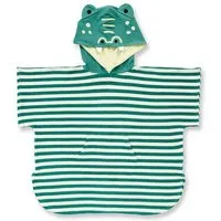 Sense Organics Sense Organics Kinder Badeponcho, Modell ALVI, Smaragdgrün-weiß geringelt mit krokodi, – Produktbild 1 von 1