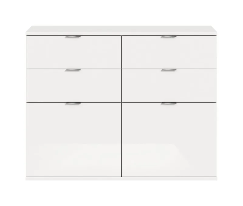 furnling Kommode Professor, 2 Klappen, 4 Schubladen, Hochglanz Front, Breite 110 cm, Weiß, – Produktbild 3 von 5
