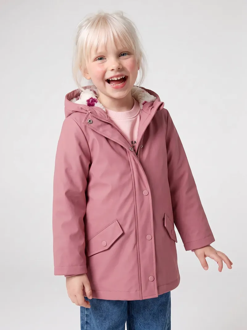 Vertbaudet Warme Regenjacke mit Teddyfleece-Futter Mädchen, Malve, – Produktbild 1 von 4