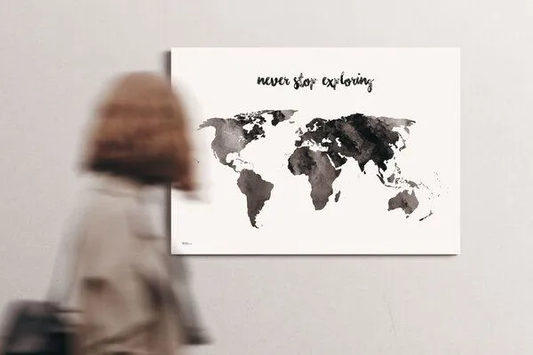meine-weltkarte meine-weltkarte Stylische Weltkarte never stop exploring #1- nachhaltig & handemade in Germany - Wanddekoration Weltkarte - Keilrahmen, Leinwandposter – Produktbild 3 von 3