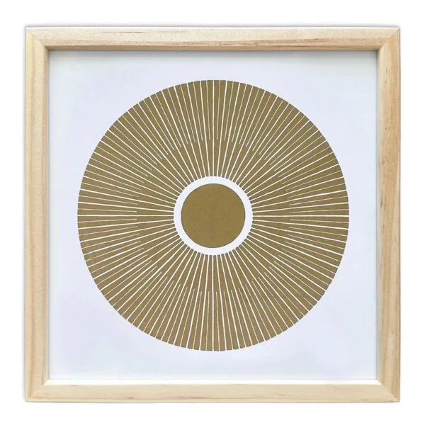 Veskor Cassiopeia Veskor Cassiopeia Gerahmt | CENTRAL SUN Heilige Geometrie Sonnen-Linoldruck | 20 × 20 cm in 22 × 22 cm Rahmen | Gold, Schwarz, – Produktbild 2 von 4