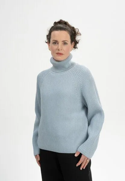 MELA MELA Rippstrick Rollkragenpullover Style CHIRHA aus 100% Bio-Baumwolle, Cloudy blue, – Produktbild 1 von 4