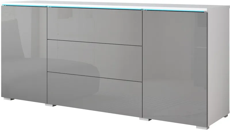 Home affaire Sideboard VERA, grifflos, verstellbare Einlegeböden, Wahlweise mit oder ohne Beleuchtung, Grau|weiß, – Produktbild 2 von 6