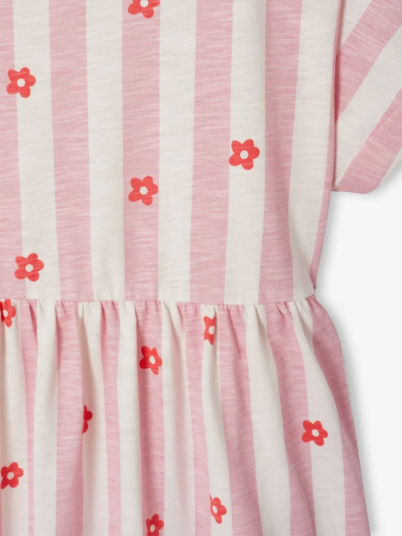 Vertbaudet Gestreiftes Jersey-Kleid mit kurzen Ärmeln Mädchen, Rosa gestreift, – Produktbild 3 von 3