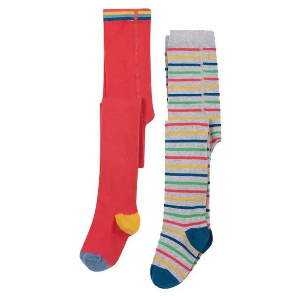 Frugi Frugi Doppelpack Strumpfhosen rot und grau geringelt – Produktbild 1 von 1