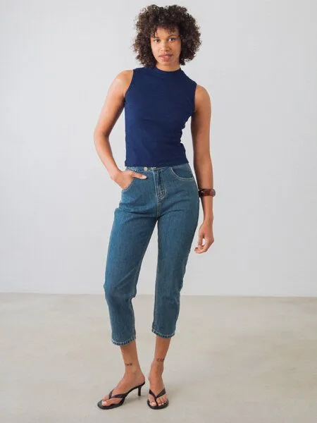 Honest Basics Honest Basics Damen Mock-Top aus Bio- und recycelter Baumwolle, Atlantik, – Produktbild 3 von 4
