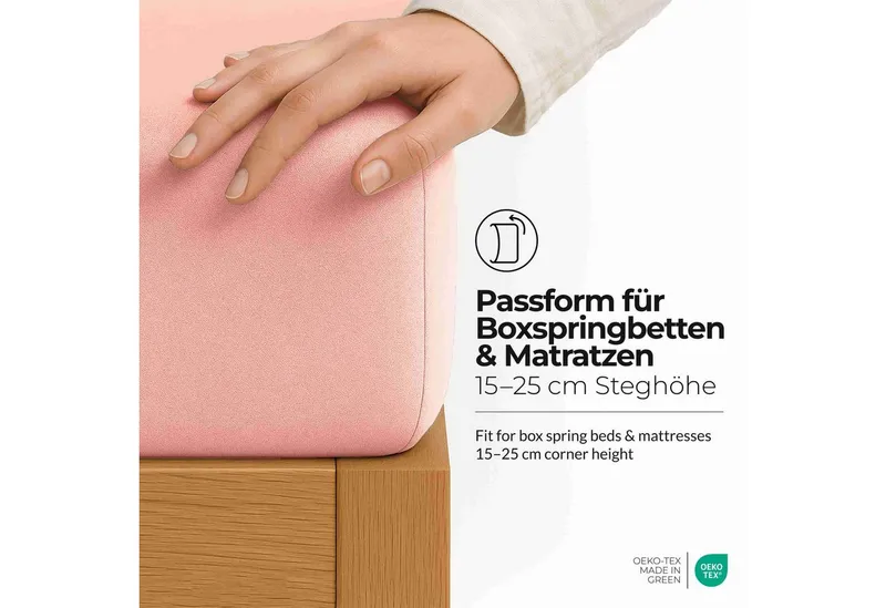 etérea Himmlische Qualität Spannbettlaken etérea Comfort Jersey 2er Set Spannbettlaken, Jersey, Gummizug: rundum, (2 Stück), Rosa, – Produktbild 3 von 8