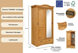 OTTO home Schiebetürenschrank Konrad (B/H/T ca. 111/207/64 cm) Breite 111 cm, aus massiver, FSC®-zertifizierter Kiefer – Produktbild 1 von 1