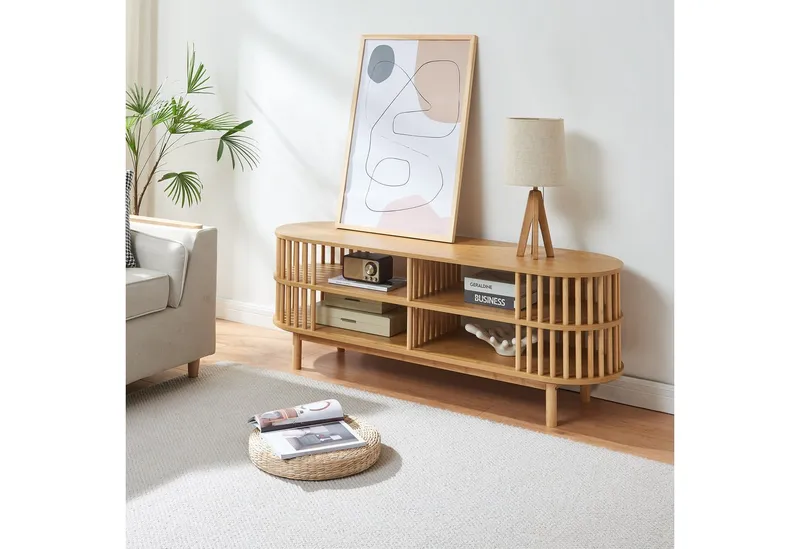 en.casa TV-Schrank Fernsehtisch »Jarvenpaa« 140x40x50 cm Bambus, Beige, – Produktbild 2 von 5
