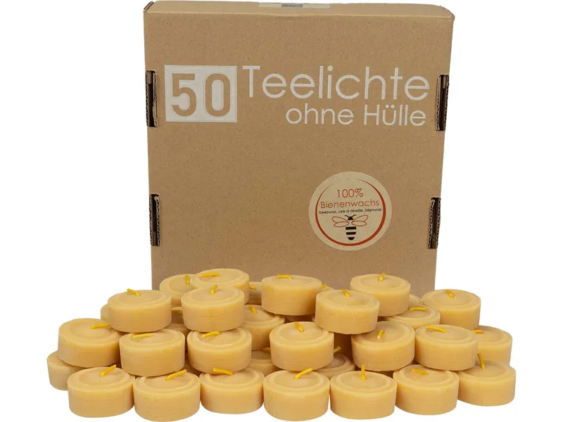 50er Pack Teelichter aus Bienenwachs, ohne Hülle – Produktbild 1 von 1