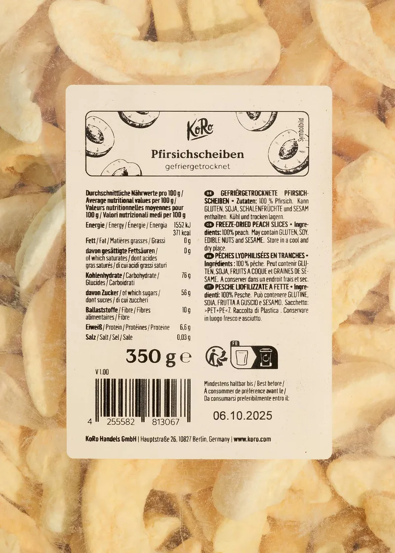 KoRo Gefriergetrocknete Pfirsichscheiben 350 g – Produktbild 5 von 5