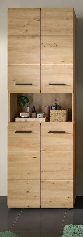 Inn.Furn Hochschrank Cover (Badschrank in Eiche Artisan, 4-türig, 60 x 185 cm) mit viel Stauraum, Beige, – Produktbild 2 von 5