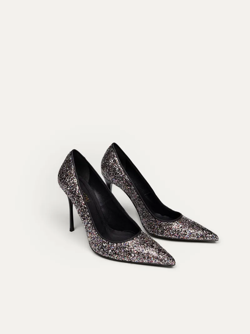 BIKKOU BIKKOU Damen vegan Pumps Friday Night Is Cocktail Night Multicolor Glitter, Hellgrau, – Produktbild 1 von 2