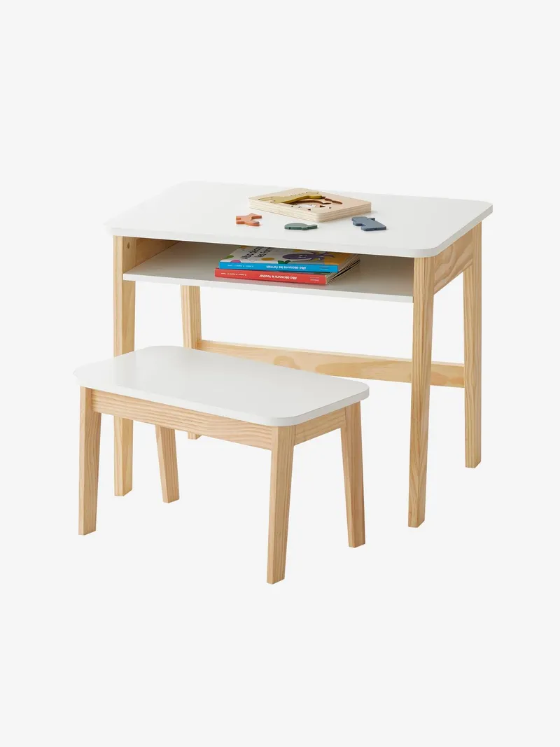 Vertbaudet Set aus Kinderschreibtisch & Hocker SCHULBANK, Weiß, – Produktbild 4 von 4