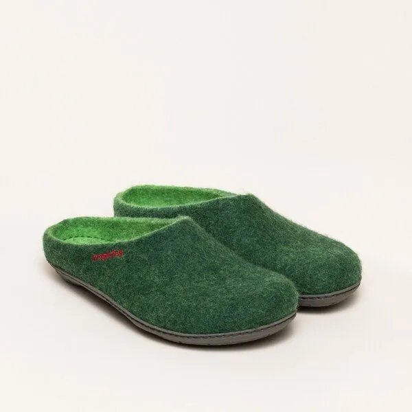 Magicfelt Magicfelt Filz-Hausschuh 736 aus 100% Merino-Wolle Pantoffel für Damen & Herren mit Gummi-Sohle, Dunkel-grün, – Produktbild 1 von 4