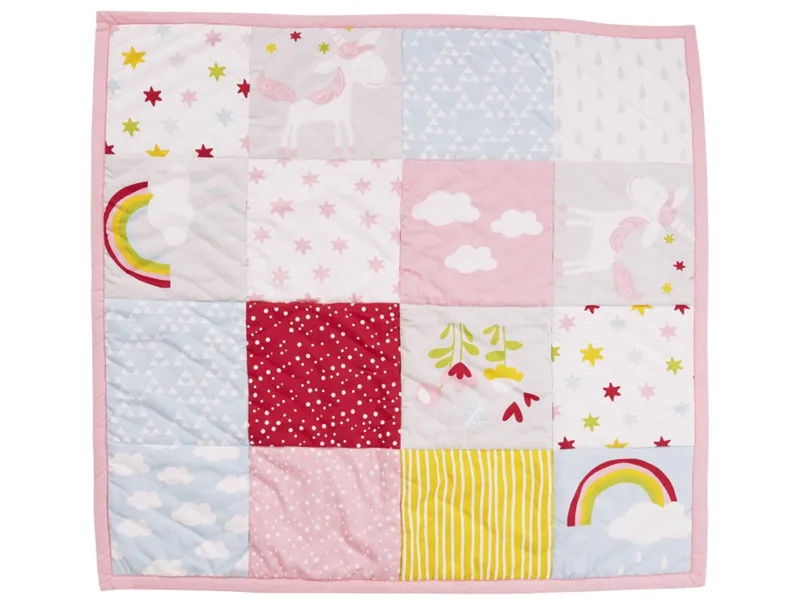 HANS NATUR Krabbeldecke Patchwork Design Einhorn Maße 95 x 100 cm, Rosa, mehrfarbig, – Produktbild 1 von 2