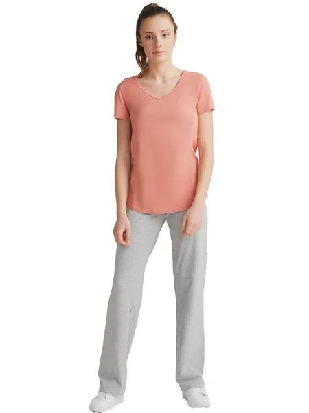 Leela Cotton Leela Cotton Damen Flammé V-Neck-Shirt Bio-Baumwolle, Lachs, – Produktbild 1 von 2